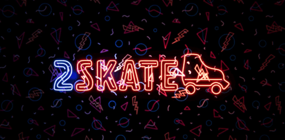 2Skate title screen with neon lettering
